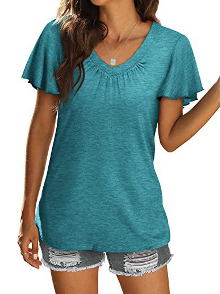 T-Shirts - Casual Summer Short Sleeve V Neck T Shirt - MsDressly