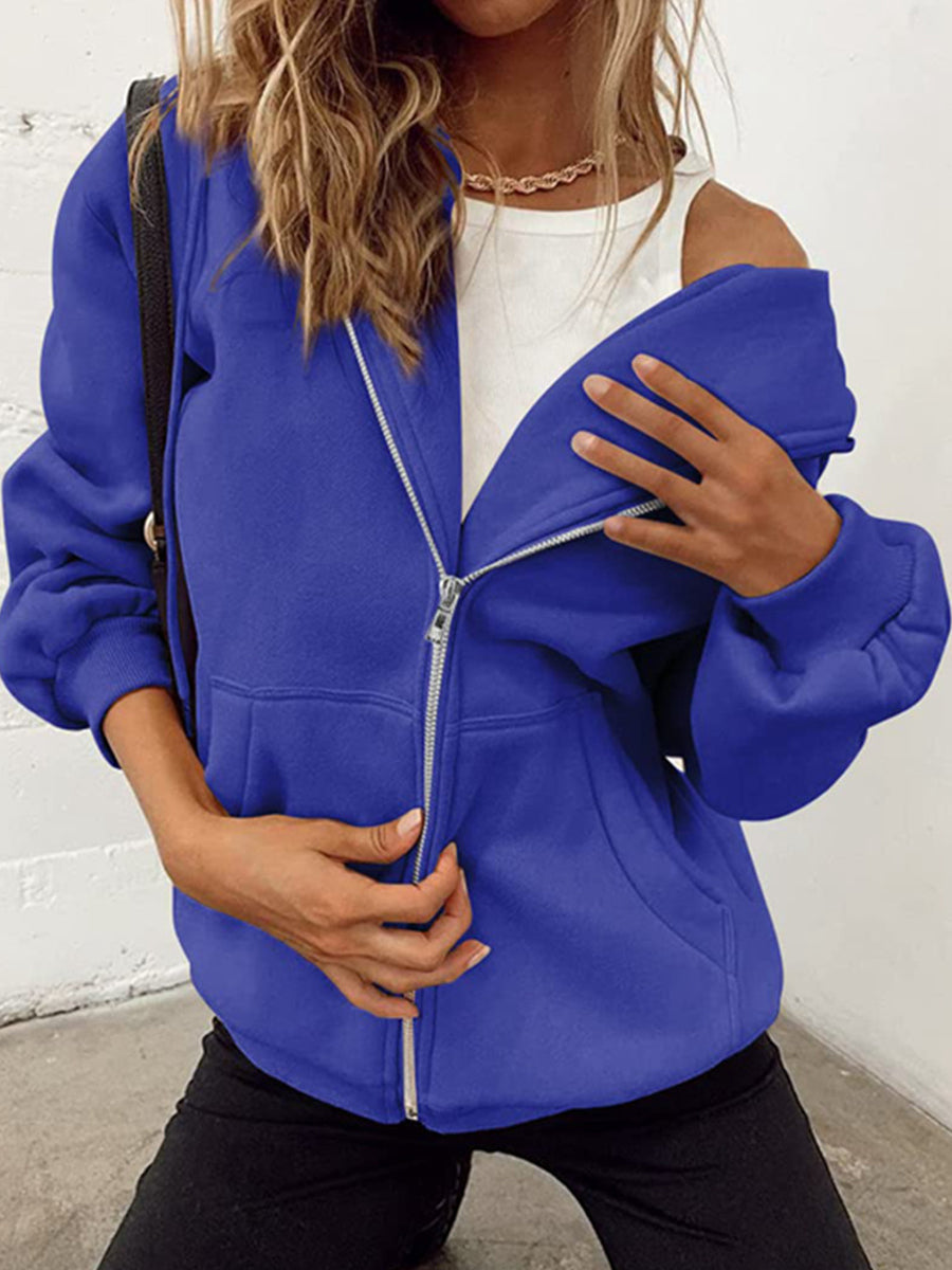 Zip Up Oversized Cute Casual Drawstring With Pockets Hoodie