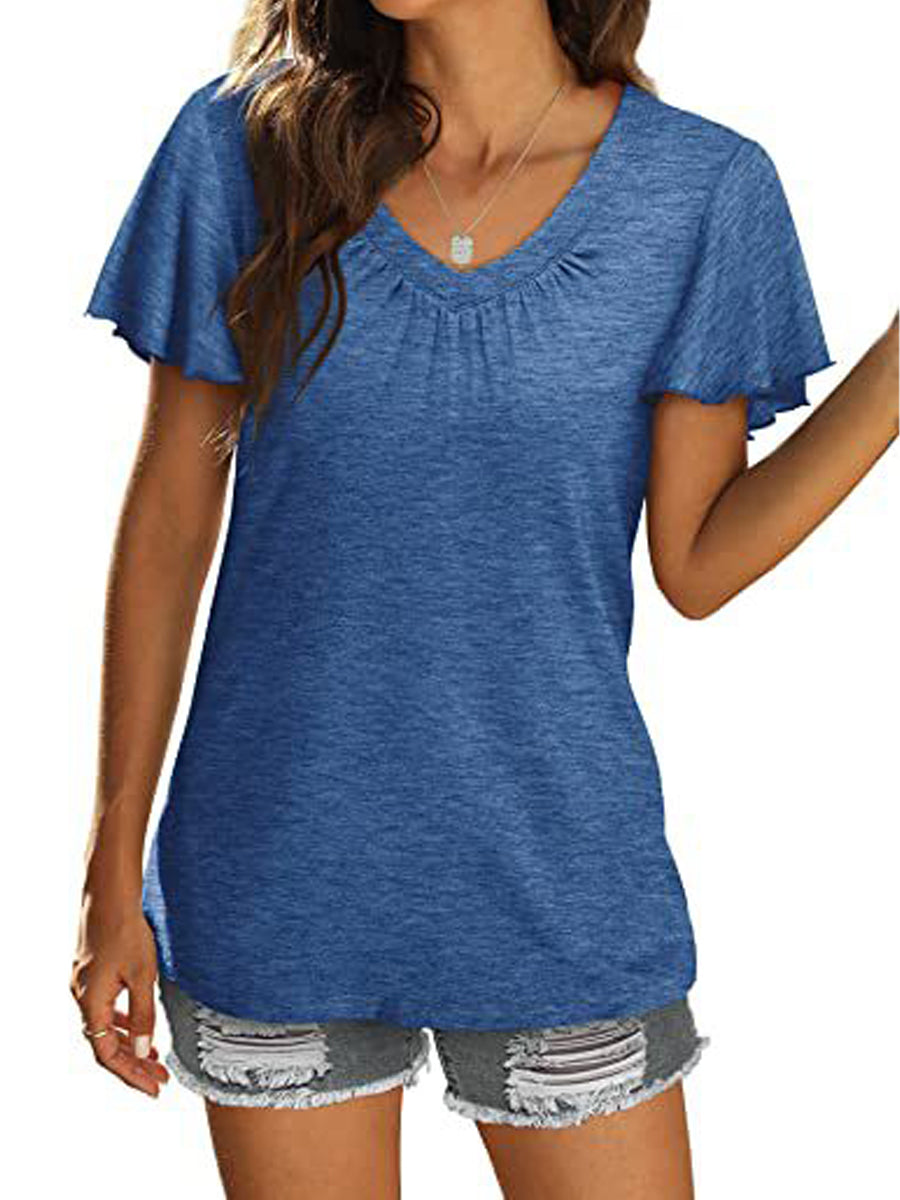 T-Shirts - Casual Summer Short Sleeve V Neck T Shirt - MsDressly