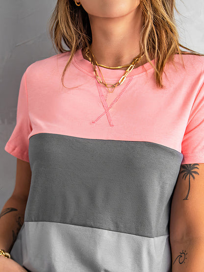 T-Shirts - Color Matching Loose Versatile Round Neck T-Shirt - MsDressly