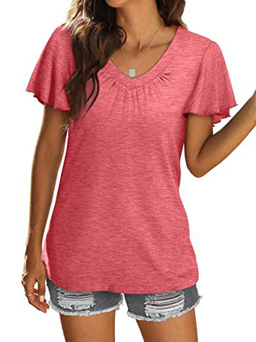 T-Shirts - Casual Summer Short Sleeve V Neck T Shirt - MsDressly