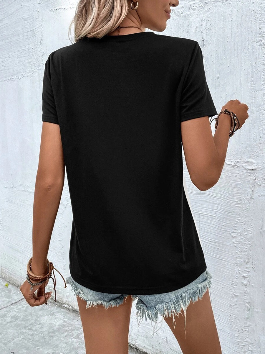 T-Shirts - Contrast Color Stitching Loose Casual Round Neck T-Shirt - MsDressly