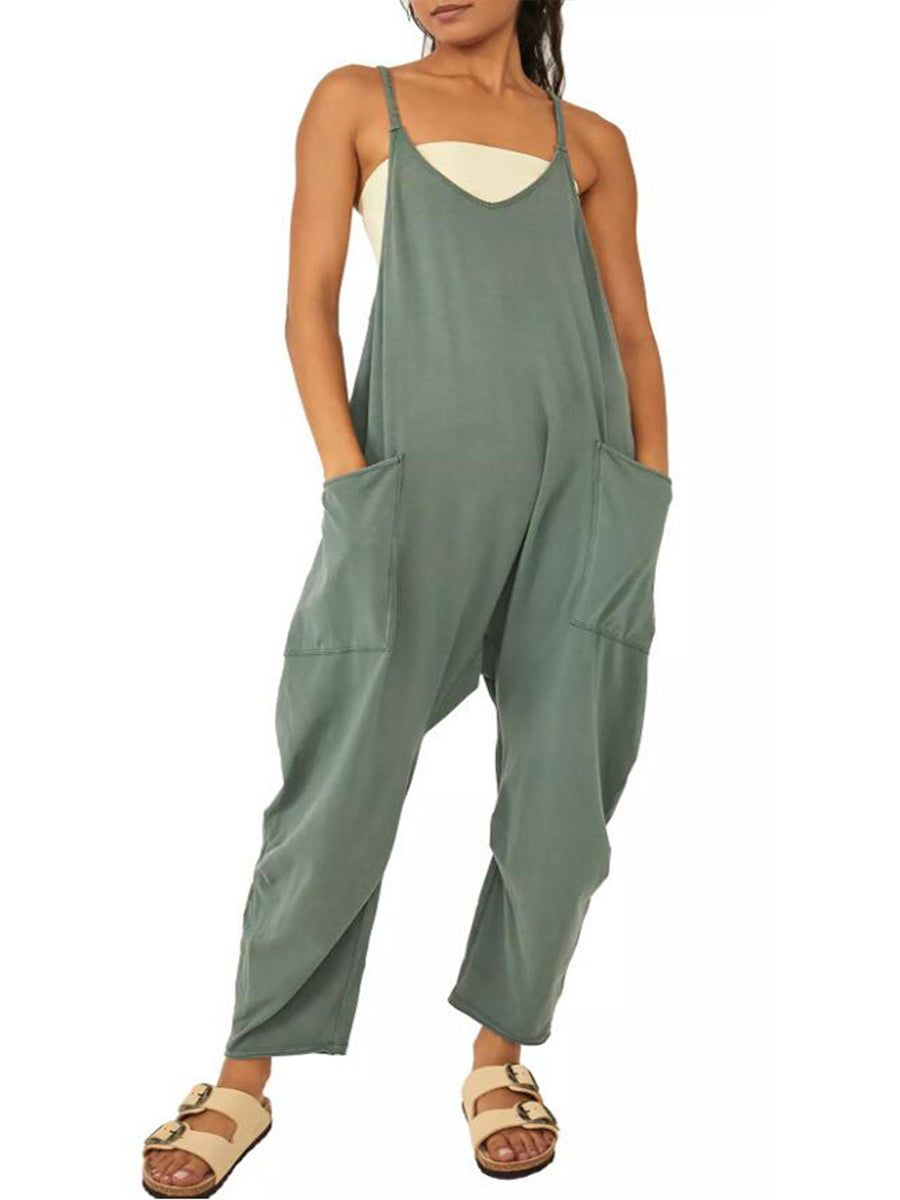 Jumpsuits - Casual Pocket V Neck Solid Color Jumpsuit - MsDressly