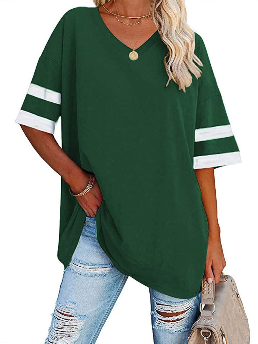 T-Shirts - Oversized Tees Loose Color Block Crew Neck Half Sleeve T Shirt - MsDressly