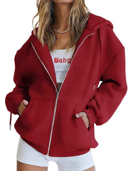 Zip Up Oversized Cute Casual Drawstring With Pockets Hoodie