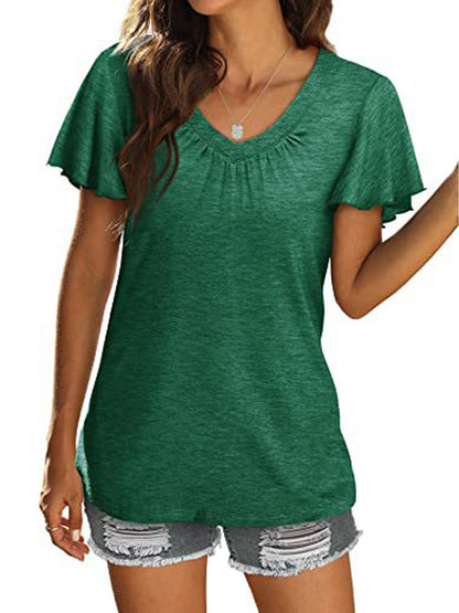 T-Shirts - Casual Summer Short Sleeve V Neck T Shirt - MsDressly