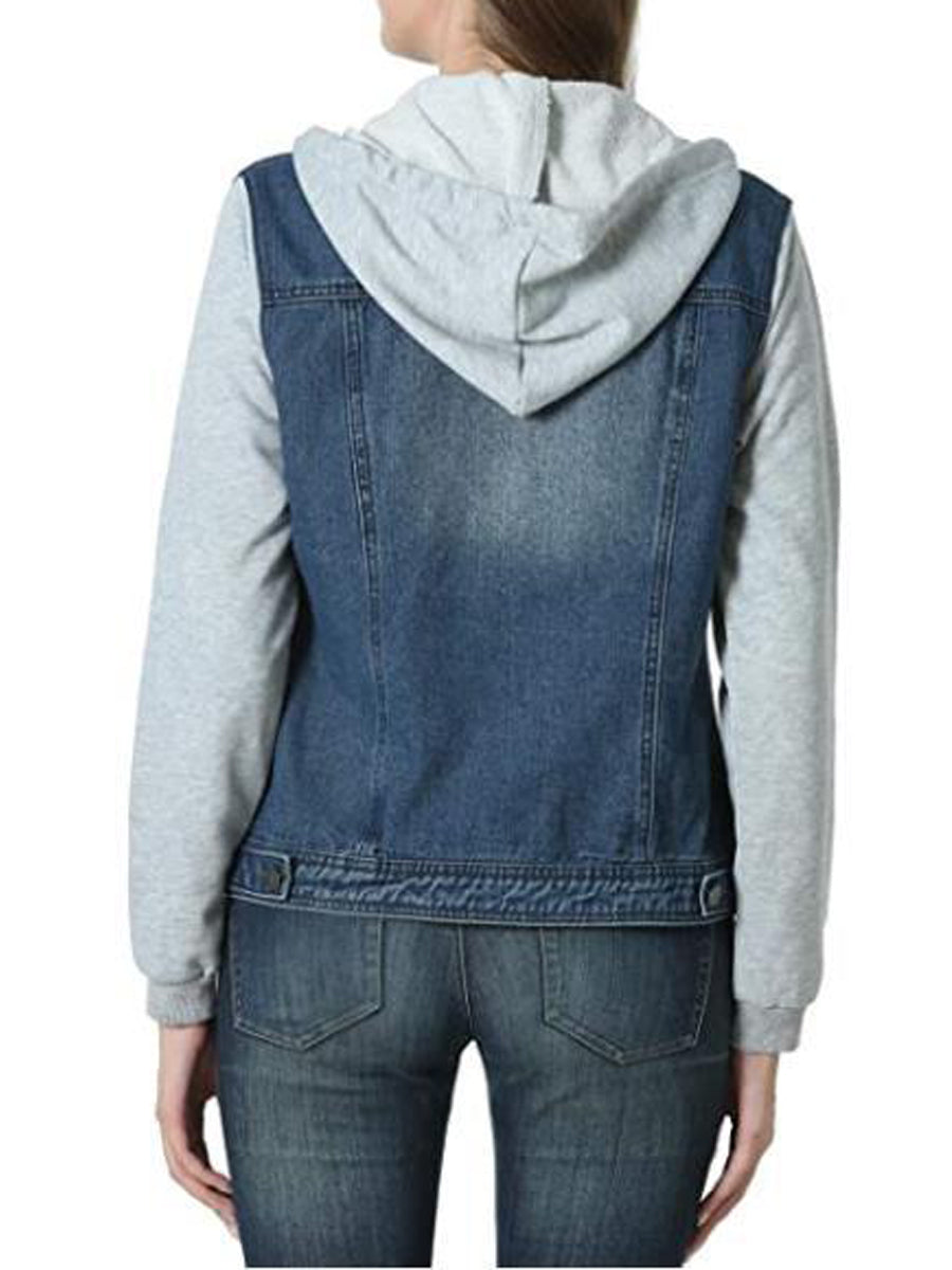 Jackets - Layered Drawstring Hood Denim Jacket - MsDressly