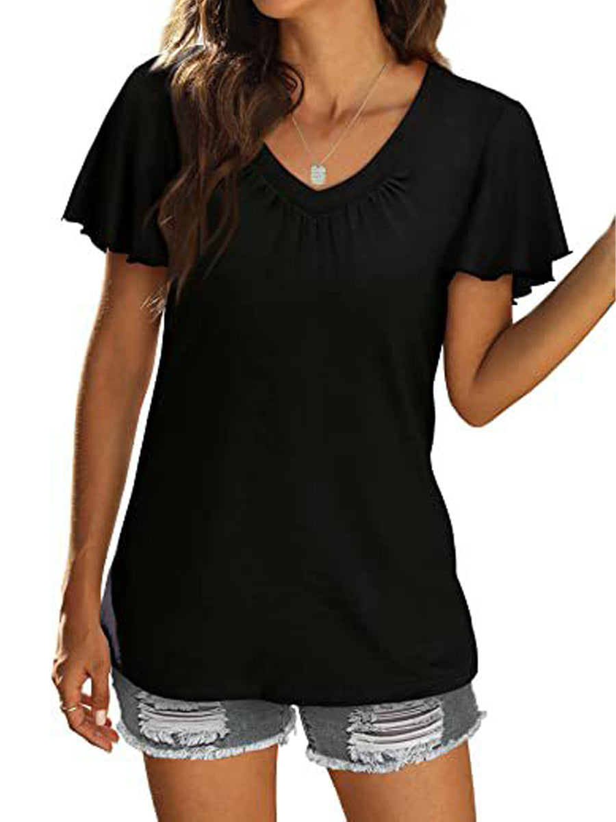 T-Shirts - Casual Summer Short Sleeve V Neck T Shirt - MsDressly