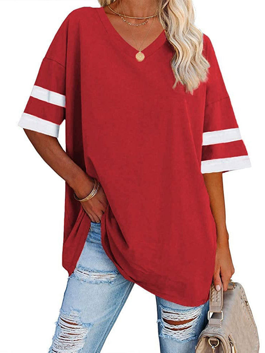 Oversized Tees Loose Color Block Crew Neck Half Sleeve T Shirt