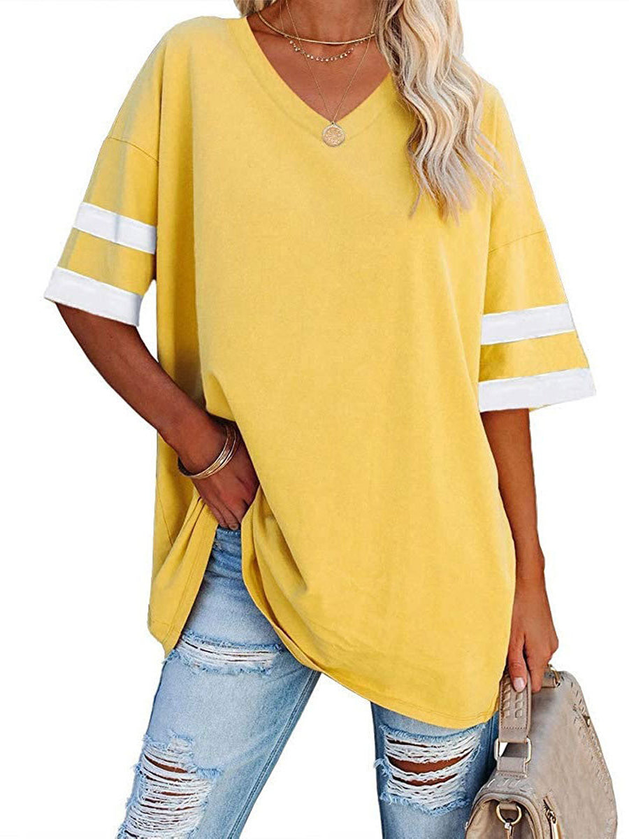 T-Shirts - Oversized Tees Loose Color Block Crew Neck Half Sleeve T Shirt - MsDressly