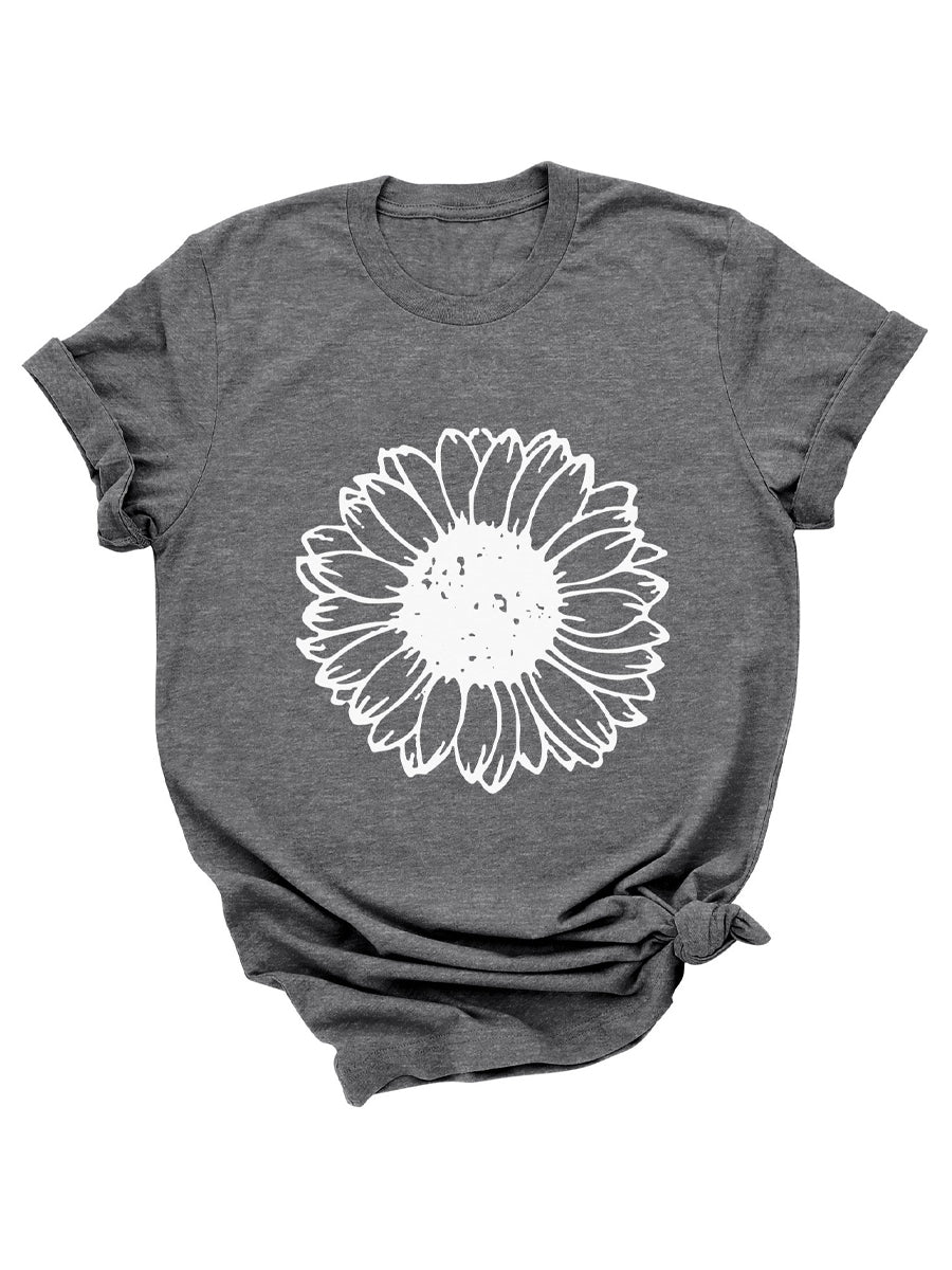 T-Shirts - Sunflower Cute Flower Graphic LooseCrew Neck Short Sleeve Casual T-Shirt - MsDressly