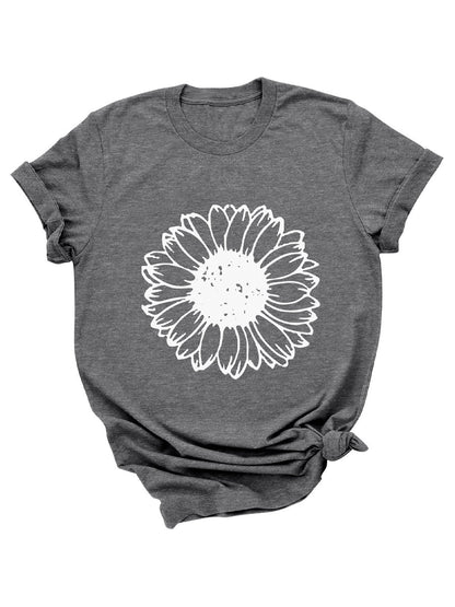 Sunflower Cute Flower Graphic LooseCrew Neck Short Sleeve Casual T-Shirt