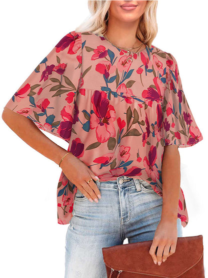 Fashion Casual Floral Print Loose Short Sleeve T-Shirt