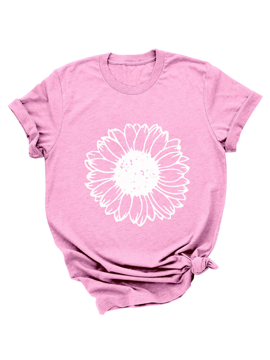 Sunflower Cute Flower Graphic LooseCrew Neck Short Sleeve Casual T-Shirt