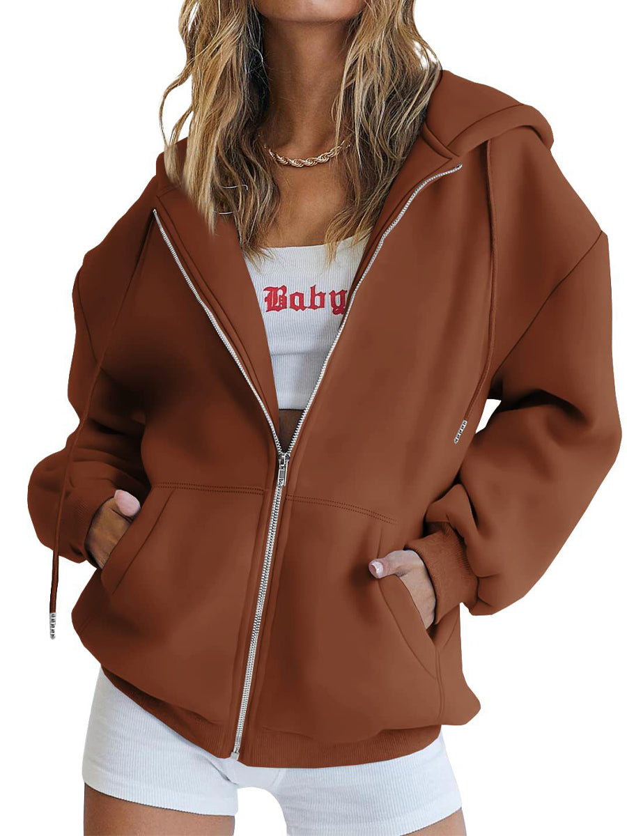 Hoodies - Zip Up Oversized Cute Casual Drawstring With Pockets Hoodie - MsDressly