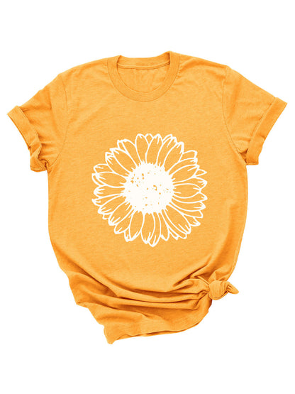 Sunflower Cute Flower Graphic LooseCrew Neck Short Sleeve Casual T-Shirt