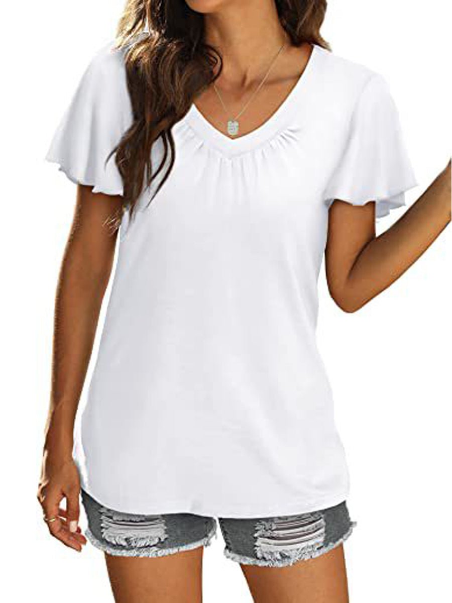 T-Shirts - Casual Summer Short Sleeve V Neck T Shirt - MsDressly