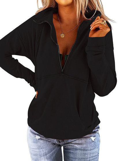 Hoodies - Zip Up Solid Stylish Loose Fit Casual Pullover Long Sleeve Hoodie - MsDressly