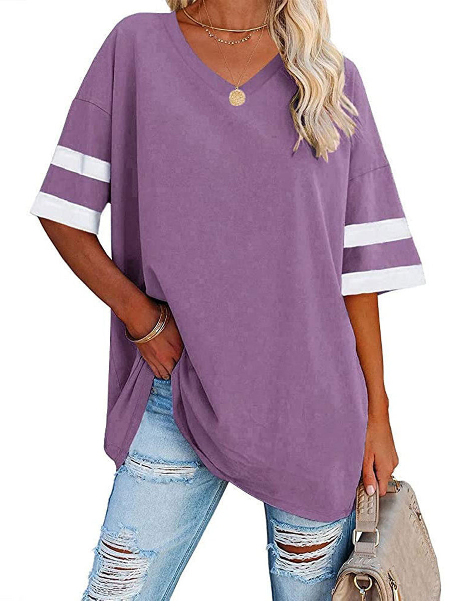 T-Shirts - Oversized Tees Loose Color Block Crew Neck Half Sleeve T Shirt - MsDressly