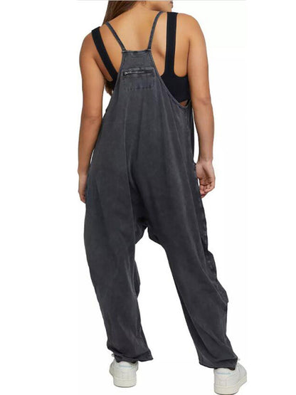 Jumpsuits - Casual Pocket V Neck Solid Color Jumpsuit - MsDressly