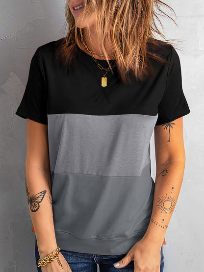 T-Shirts - Color Matching Loose Versatile Round Neck T-Shirt - MsDressly