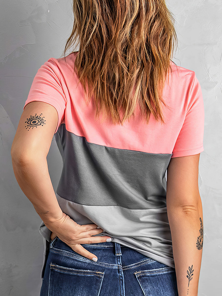 T-Shirts - Color Matching Loose Versatile Round Neck T-Shirt - MsDressly