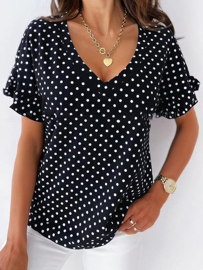 Polka Dot V-Neck Short Sleeve Tee