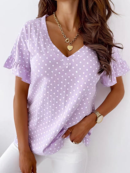 Polka Dot V-Neck Short Sleeve Tee