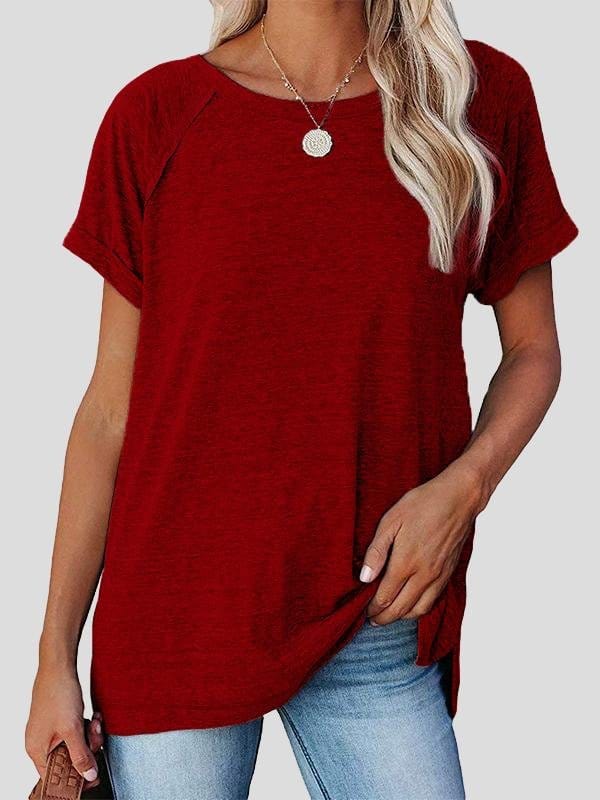 Round Neck Solid Loose Short Sleeve T-shirt