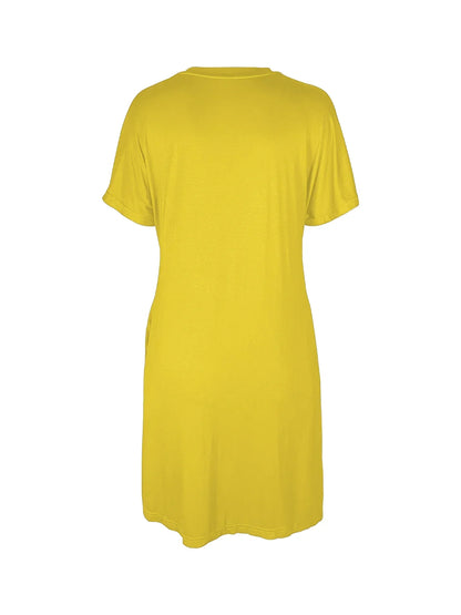 Chic Cocktail Glass With Lemon Slice Print Crew Neck Tee Dress Casual Short Sleeve Dress For Spring & Summer Women's Clothing