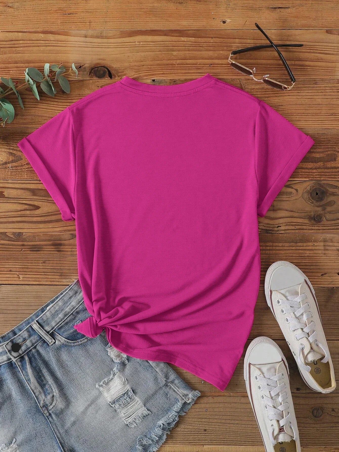 Women's Vacation Style Sunset Pink Print T-shirt Short Sleeve Crew Neck Casual Top for Summer and Spring Women's Clothing