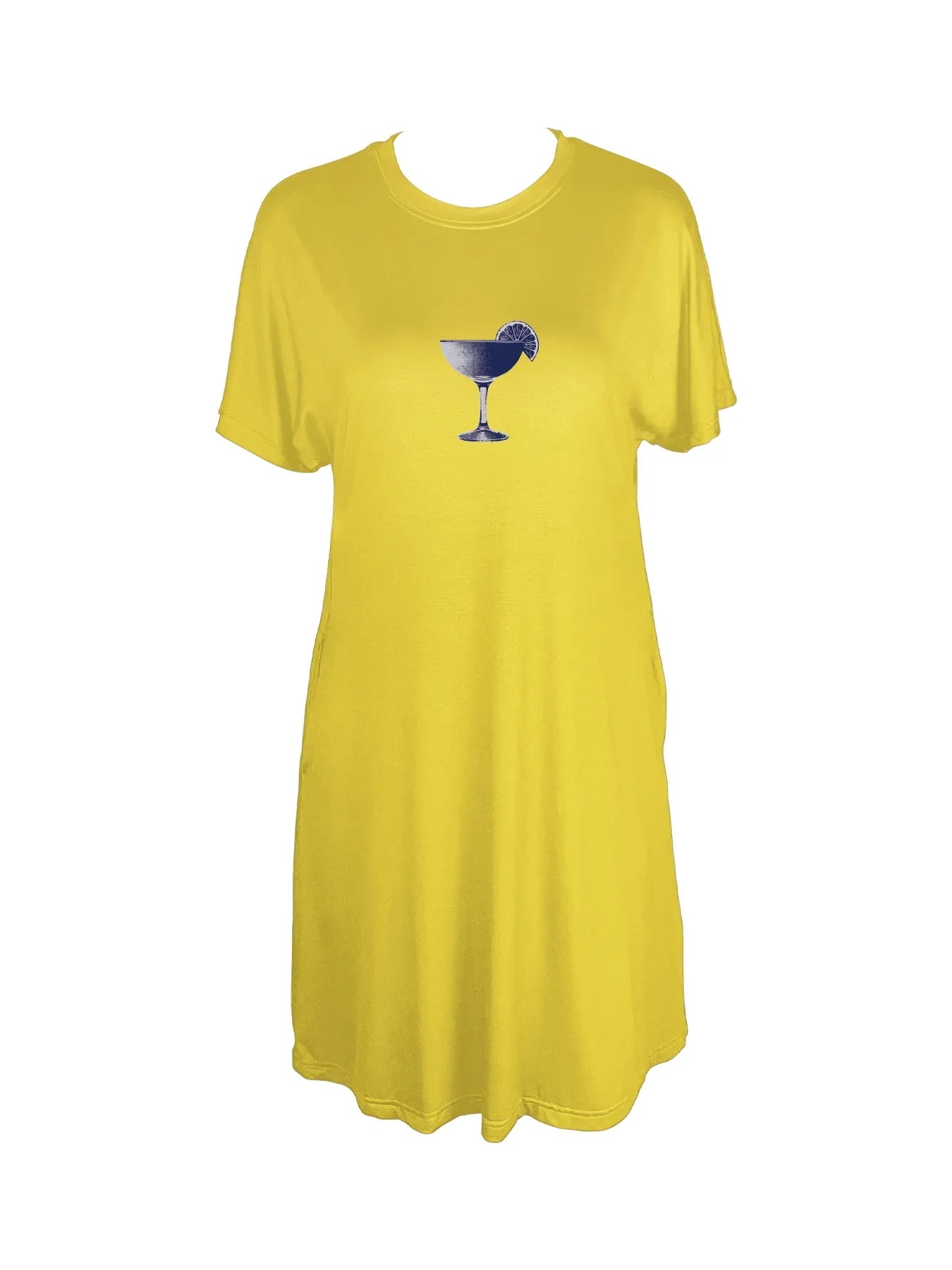 Chic Cocktail Glass With Lemon Slice Print Crew Neck Tee Dress Casual Short Sleeve Dress For Spring & Summer Women's Clothing