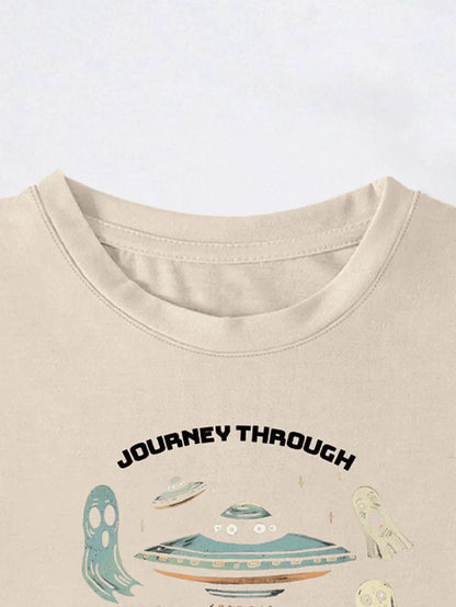 'Journey Through The Supernatural Realm'  Print T-shirt Short Sleeve Crew Neck Casual Top For Summer & Spring Women's Clothing