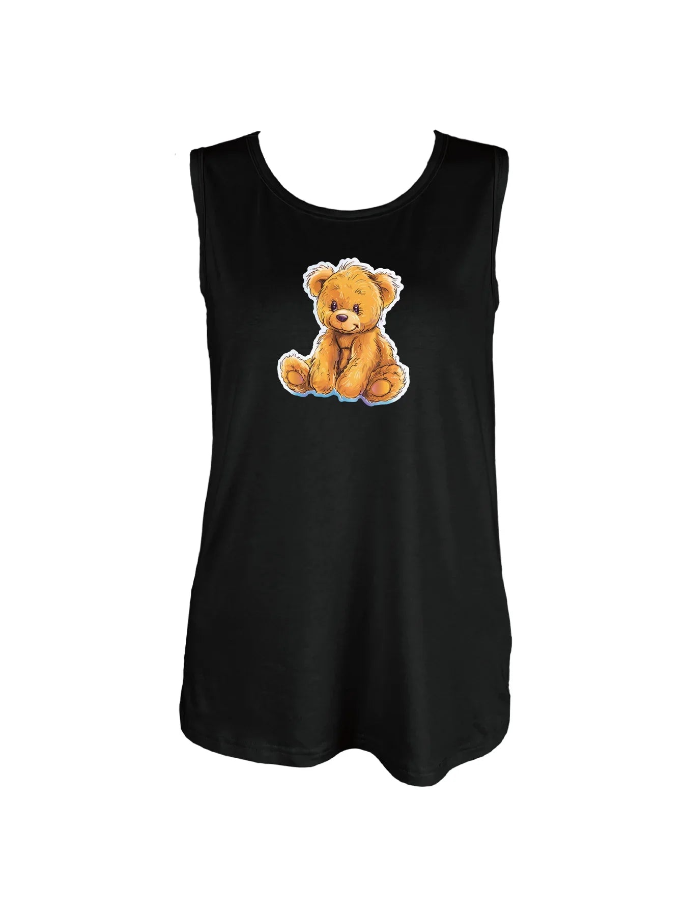 Adorable Classic Teddy BearPrint Tank Top Sleeveless Casual Top For Summer & Spring Women's Clothing