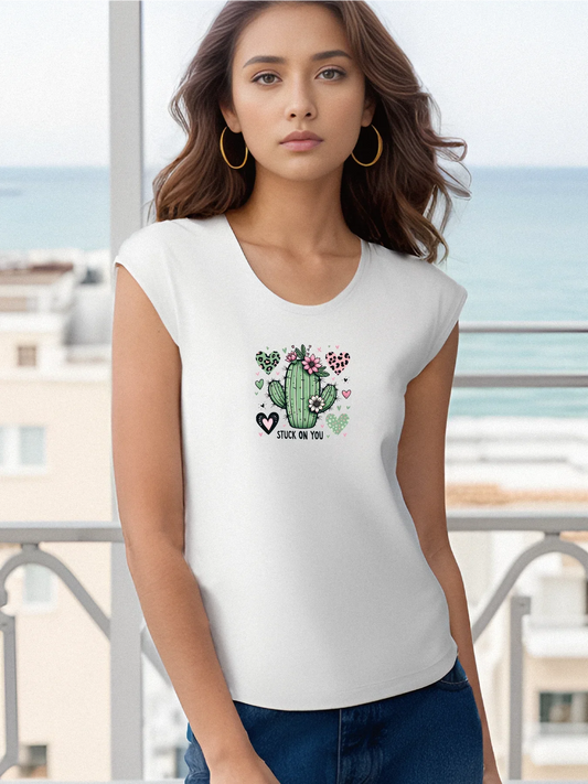 Adorable Cactus With Hearts And Flowers Print Tank Top Sleeveless Casual Top For Summer & Spring Women's Clothing