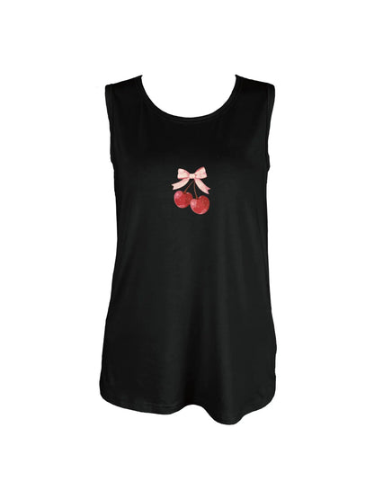 Adorable Cherry And Bow Design Print Tank Top Sleeveless Casual Top For Summer & Spring Women's Clothing