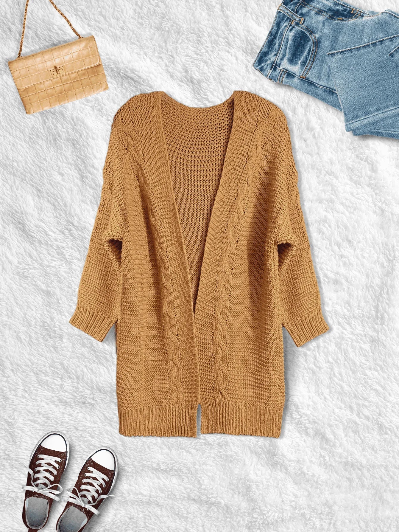 Twist Knit Cardigan, Loose, Solid, Casual