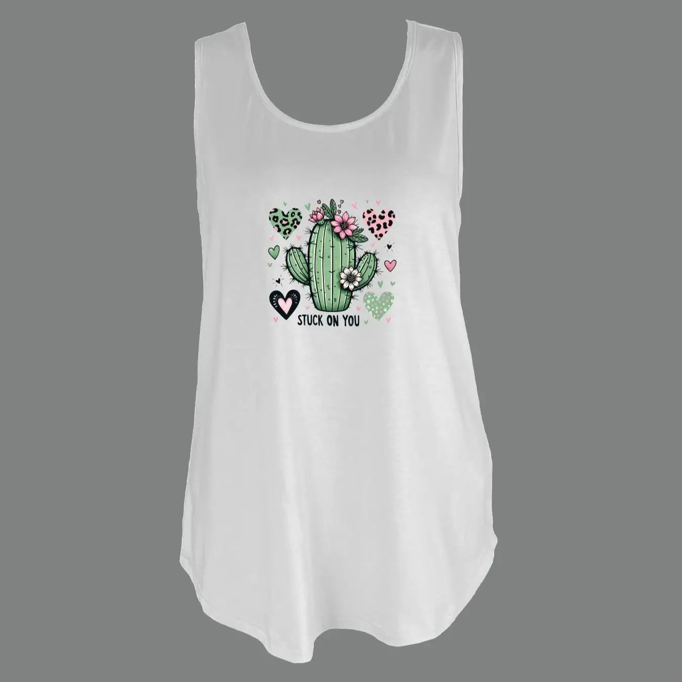 Adorable Cactus With Hearts And Flowers Print Tank Top Sleeveless Casual Top For Summer & Spring Women's Clothing