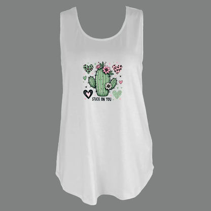 Adorable Cactus With Hearts And Flowers Print Tank Top Sleeveless Casual Top For Summer & Spring Women's Clothing