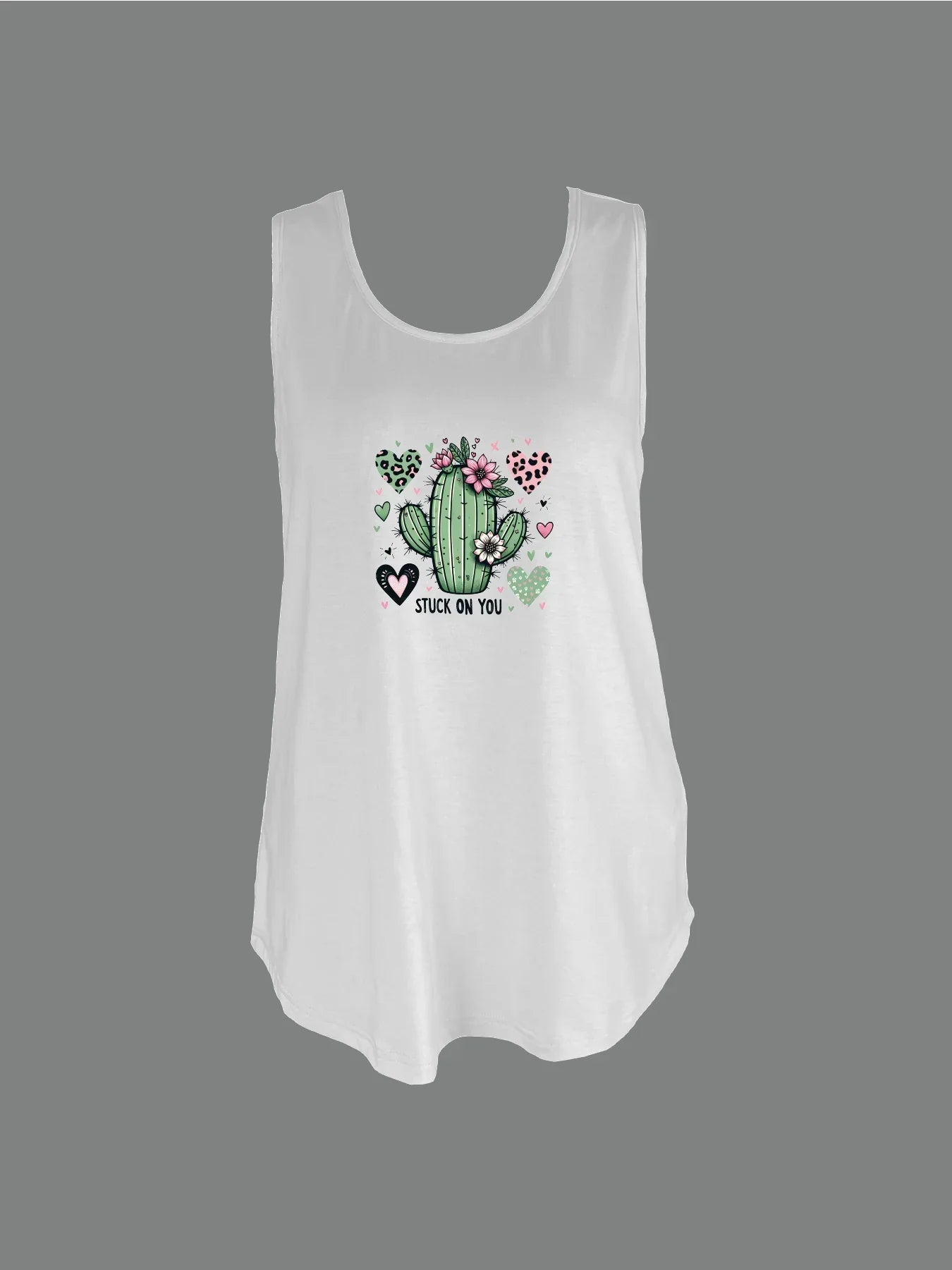 Adorable Cactus With Hearts And Flowers Print Tank Top Sleeveless Casual Top For Summer & Spring Women's Clothing