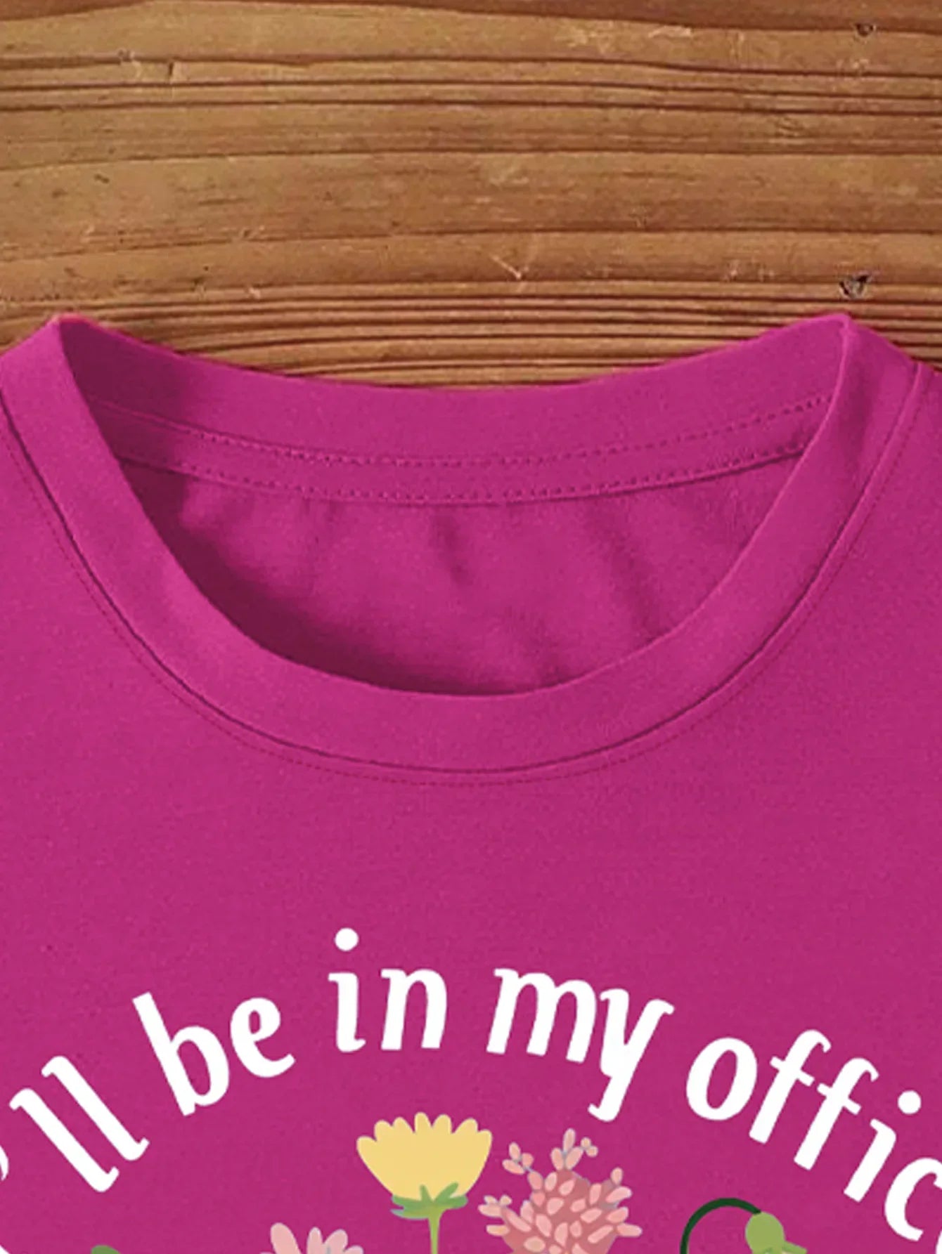 'I'll be in my office' Wheelbarrow Print T-shirt Short Sleeve Crew Neck Casual Top For Summer & Spring Women's Clothing