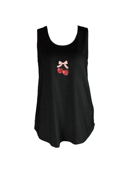 Adorable Cherry And Bow Design Print Tank Top Sleeveless Casual Top For Summer & Spring Women's Clothing