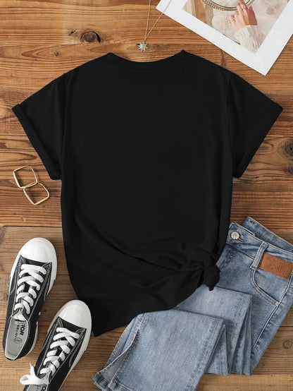 'Unlocking Mysteries Beyond the Veil' UFO Print T-shirt Short Sleeve Crew Neck Casual Top For Summer & Spring Women's Clothing