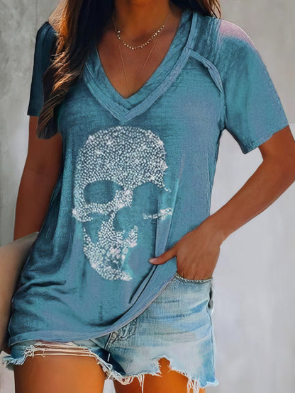 Skull Design Low-cut Pullover Tee