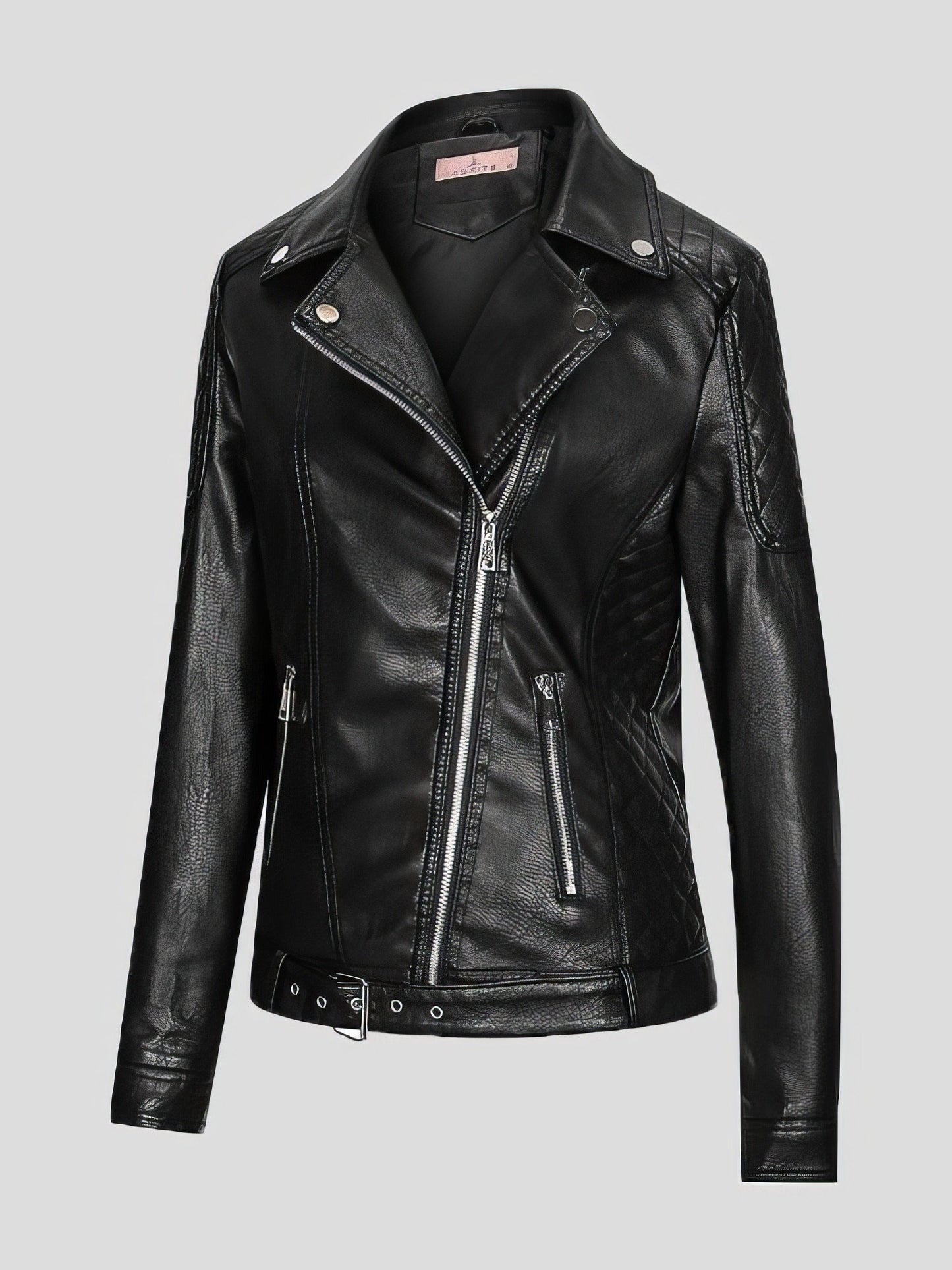 Sleek Zippered PU Leather Jacket with Lapel Collar