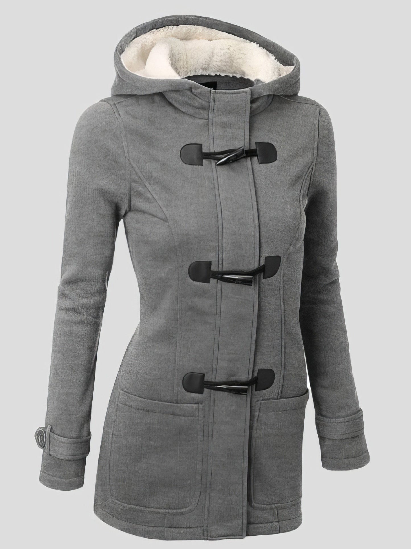 Stylish Horn Leather Hooded Coat with Double Button Zipper