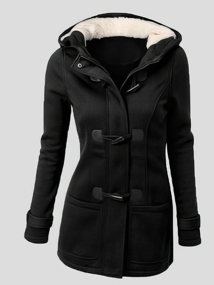 Stylish Horn Leather Hooded Coat with Double Button Zipper