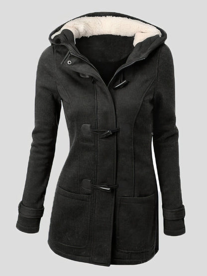 Stylish Horn Leather Hooded Coat with Double Button Zipper