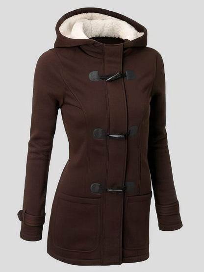 Stylish Horn Leather Hooded Coat with Double Button Zipper