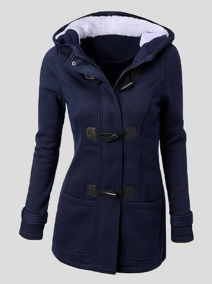 Stylish Horn Leather Hooded Coat with Double Button Zipper